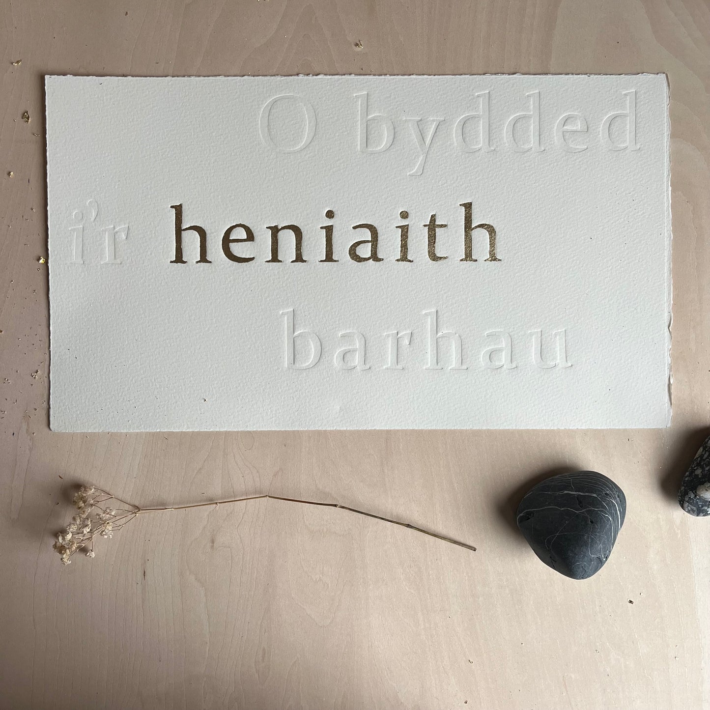 Heniaith, original and limitted edition embossing finished with 24ct Gold leaf