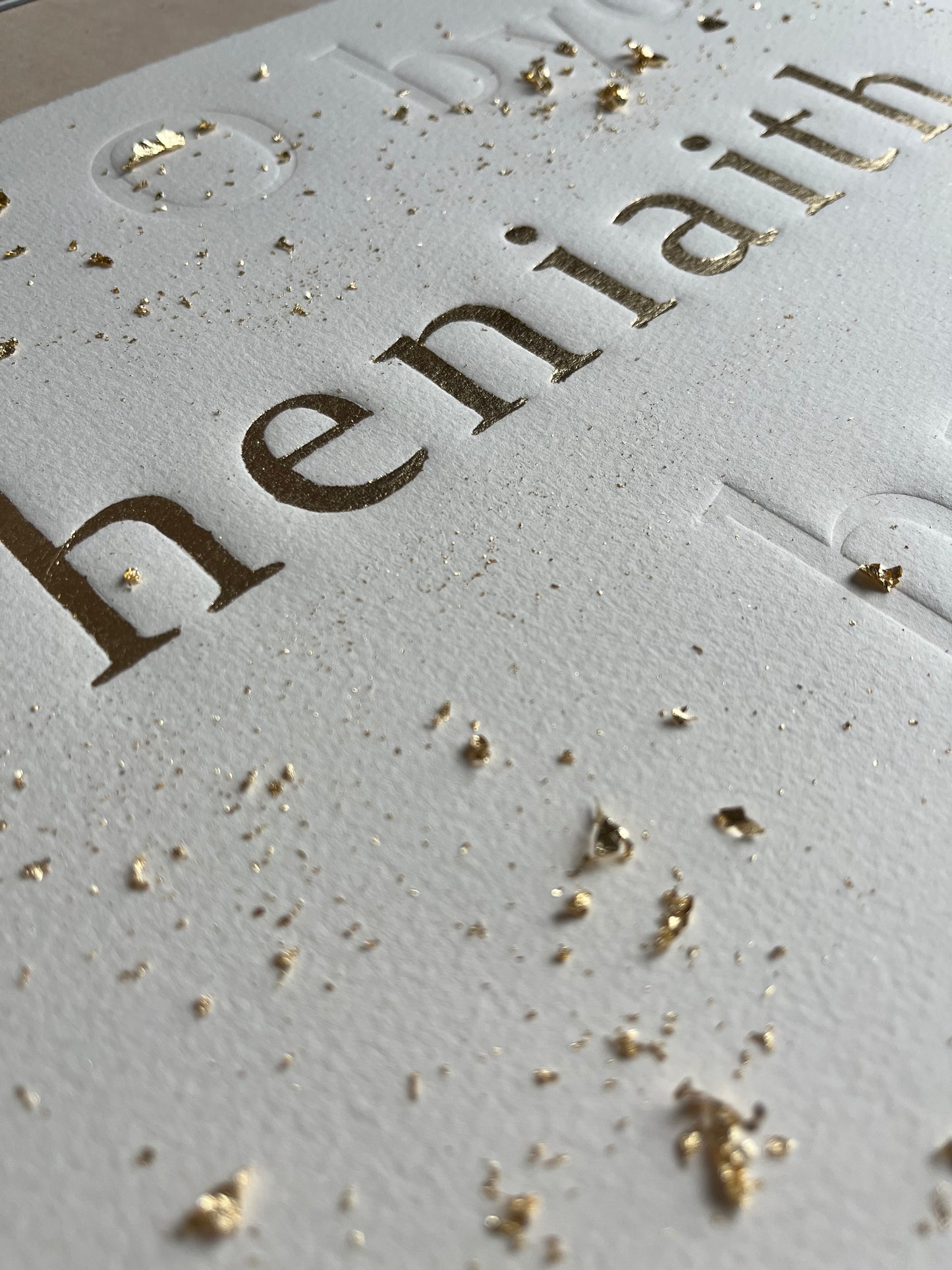 Heniaith, original and limitted edition embossing finished with 24ct Gold leaf